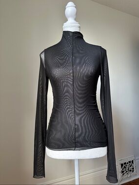 DISSH Black Mesh Sheer Mock Neck Whimsigoth Grunge Chic Long Sleeve Size Small